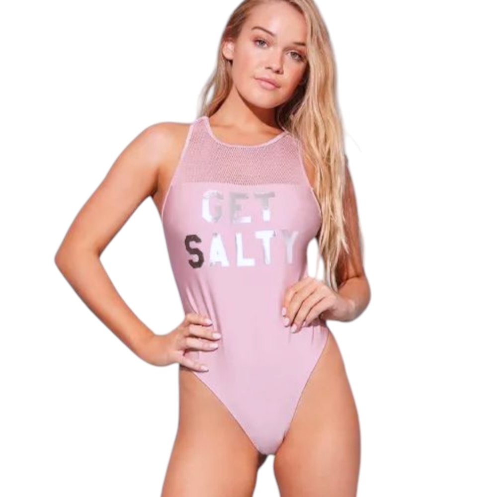 Forever 21 Women's Pink Get Salty One-Piece Swimsuit Size Small